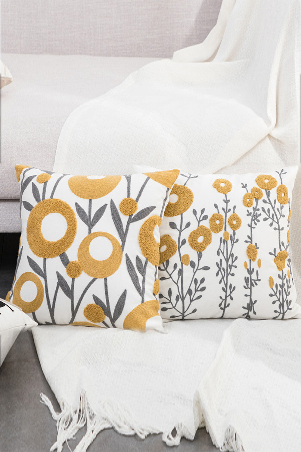 2-Pack Floral Punch-Needle Embroidery Decorative Throw Pillow Cases
