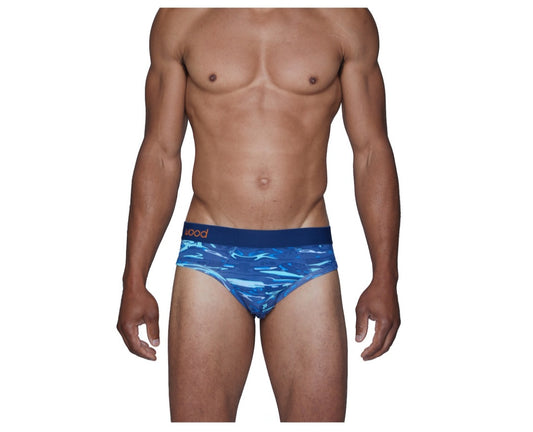 Wood Hip Brief in Blue Liquid