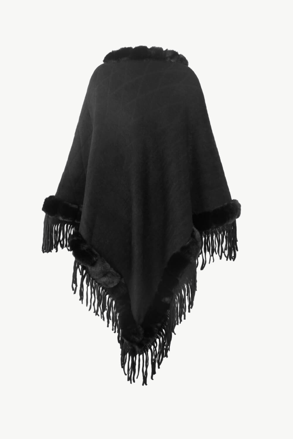 Faux Fur Trim Fringe Detail Poncho
