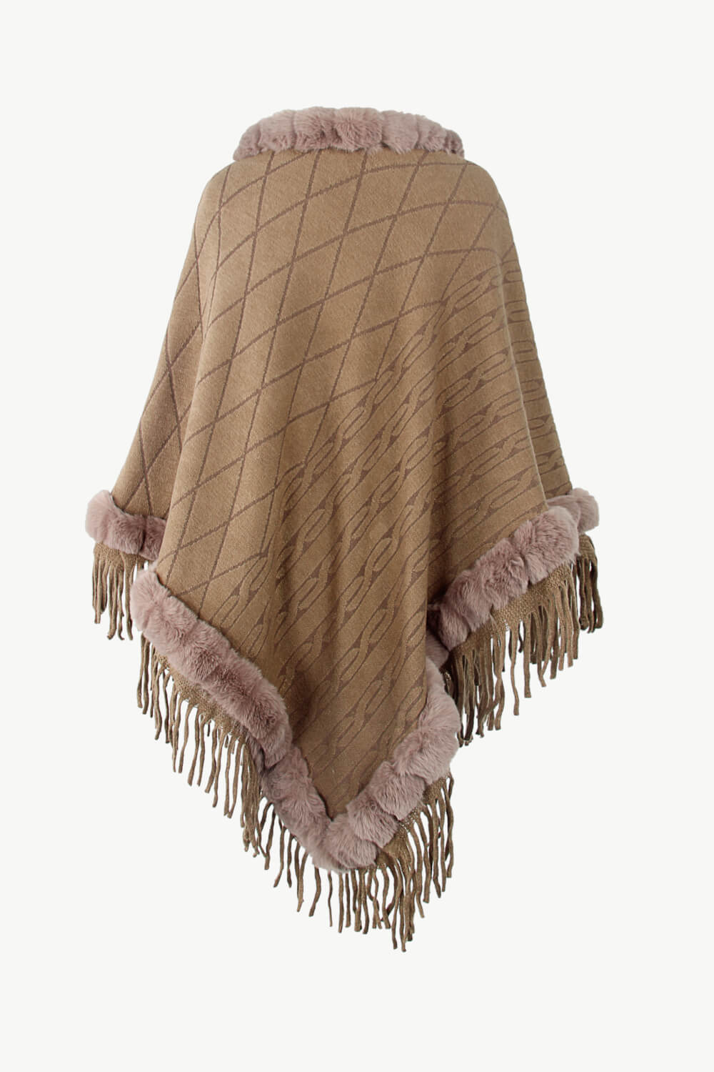 Faux Fur Trim Fringe Detail Poncho