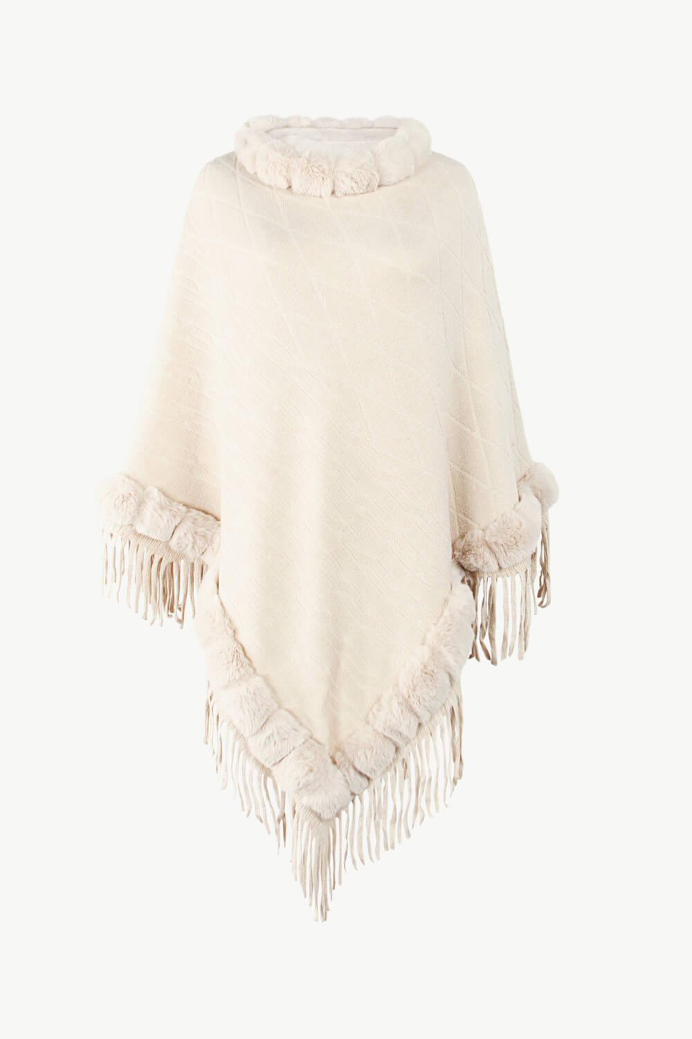 Faux Fur Trim Fringe Detail Poncho