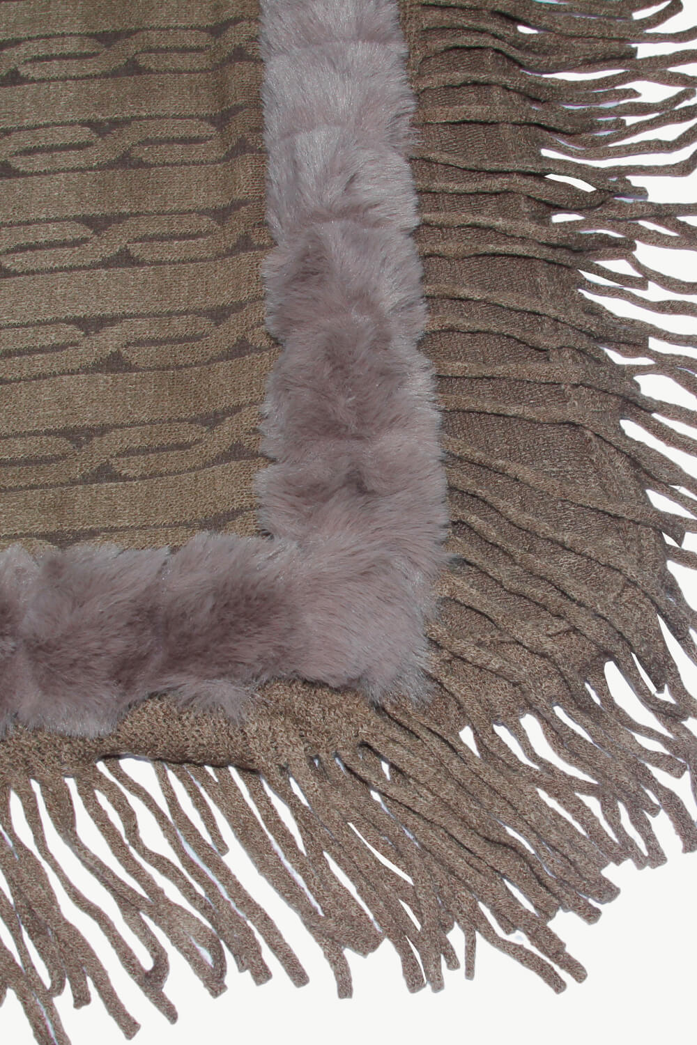 Faux Fur Trim Fringe Detail Poncho