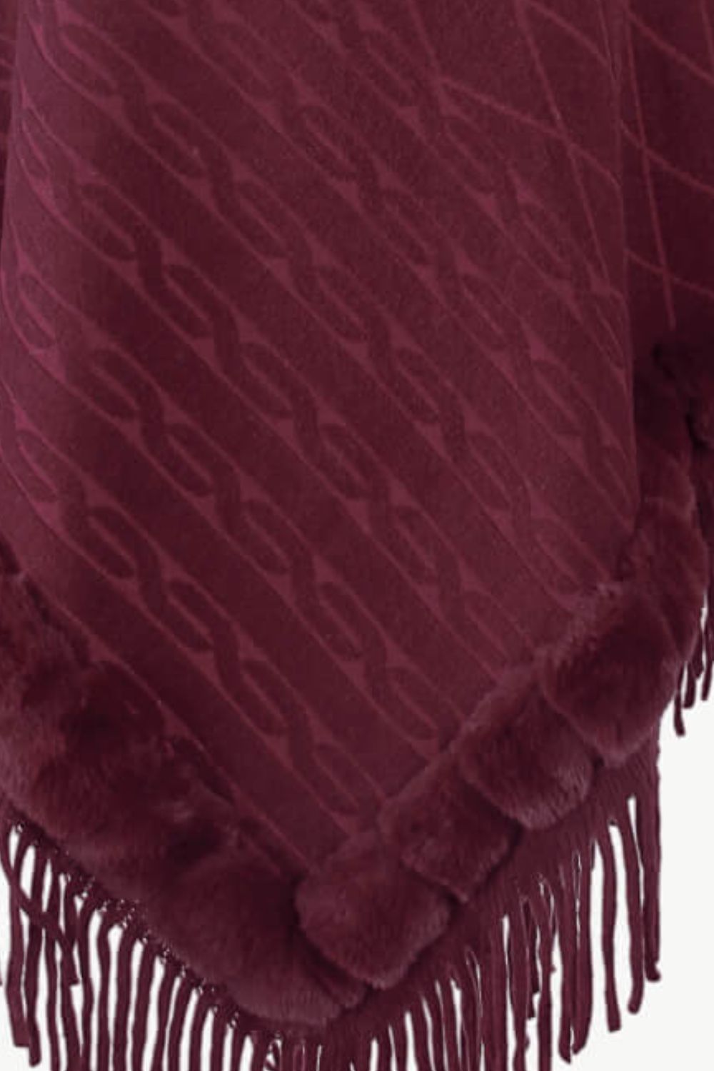 Faux Fur Trim Fringe Detail Poncho