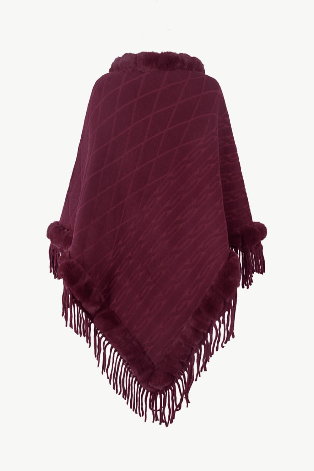 Faux Fur Trim Fringe Detail Poncho