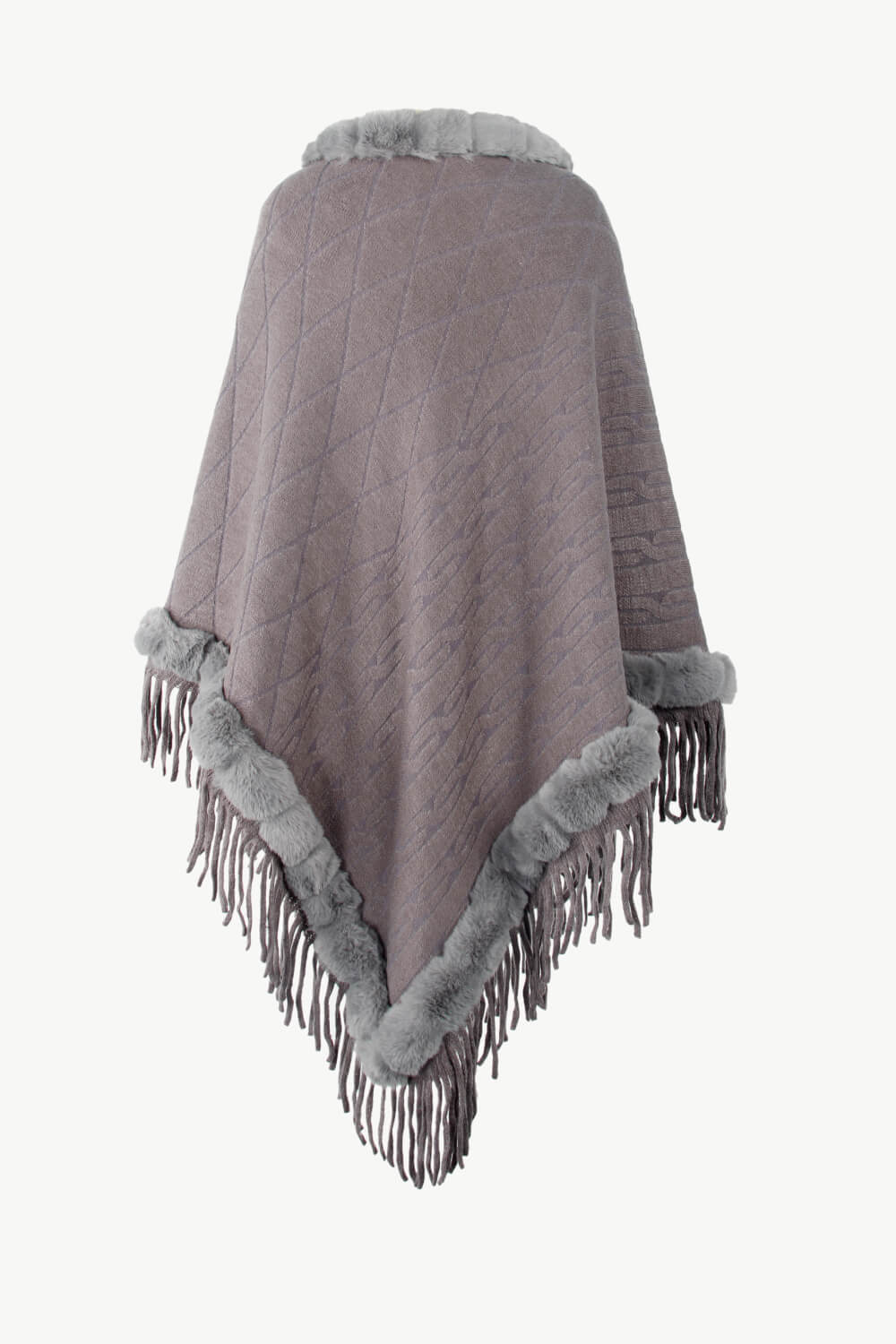 Faux Fur Trim Fringe Detail Poncho