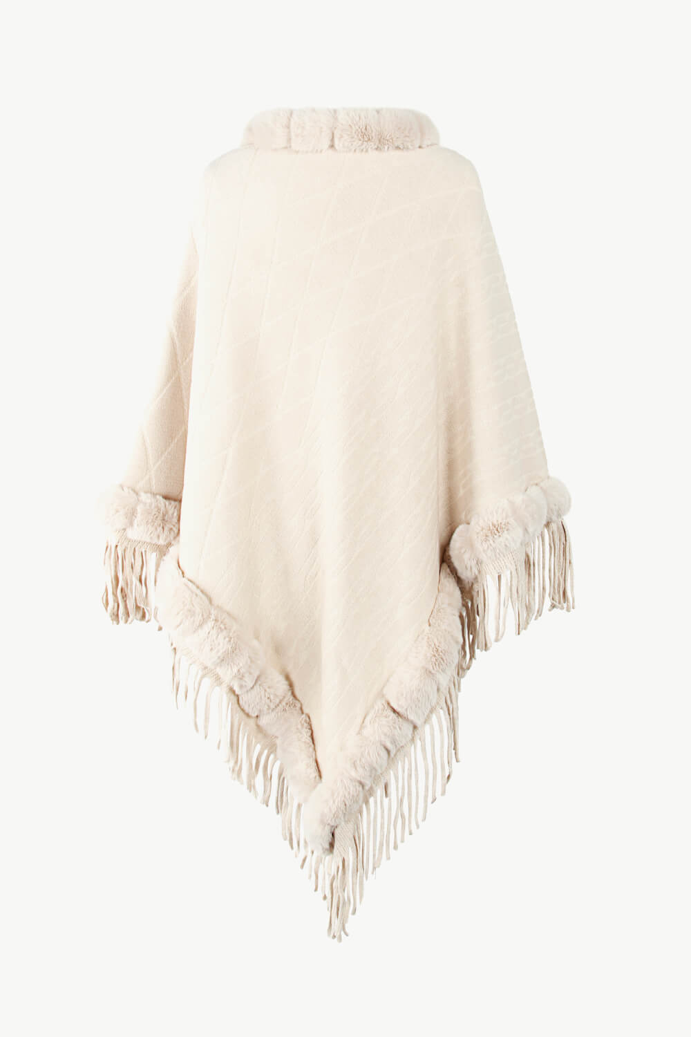 Faux Fur Trim Fringe Detail Poncho
