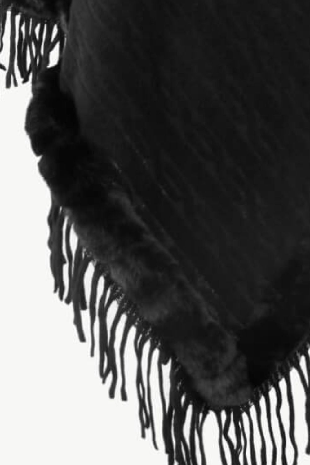 Faux Fur Trim Fringe Detail Poncho