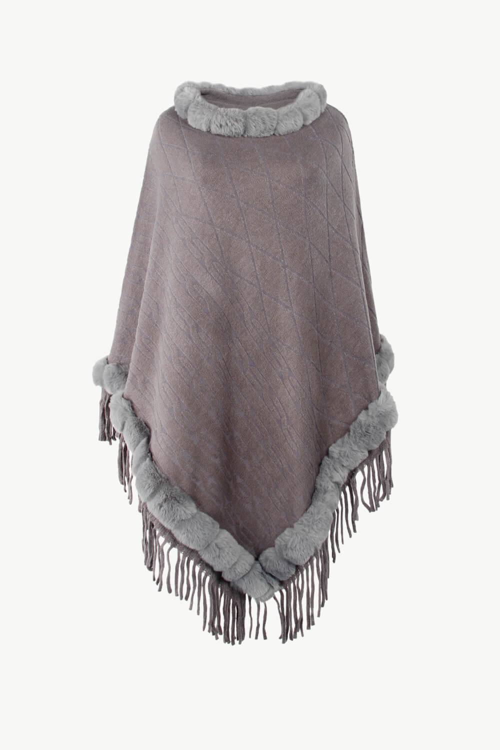 Faux Fur Trim Fringe Detail Poncho