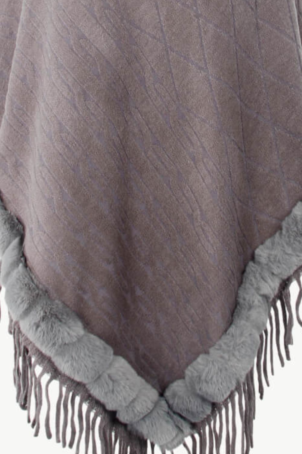 Faux Fur Trim Fringe Detail Poncho