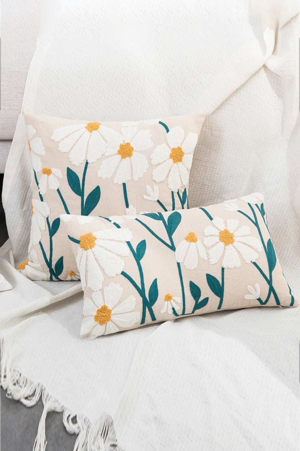 2-Pack Floral Punch-Needle Embroidery Decorative Throw Pillow Cases