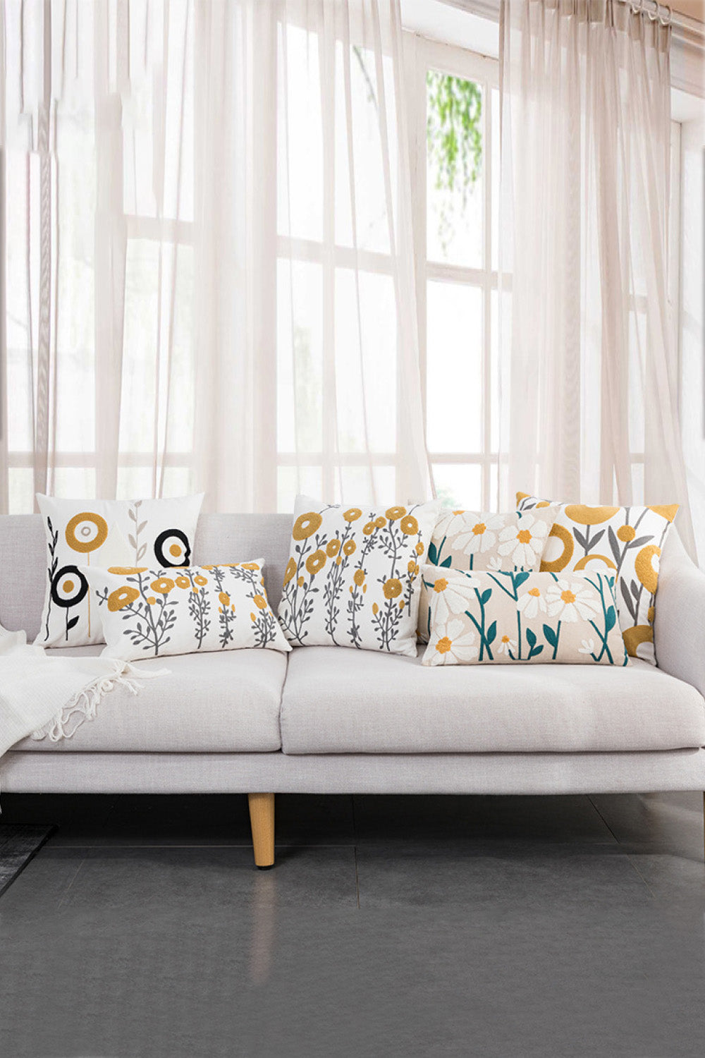 2-Pack Floral Punch-Needle Embroidery Decorative Throw Pillow Cases