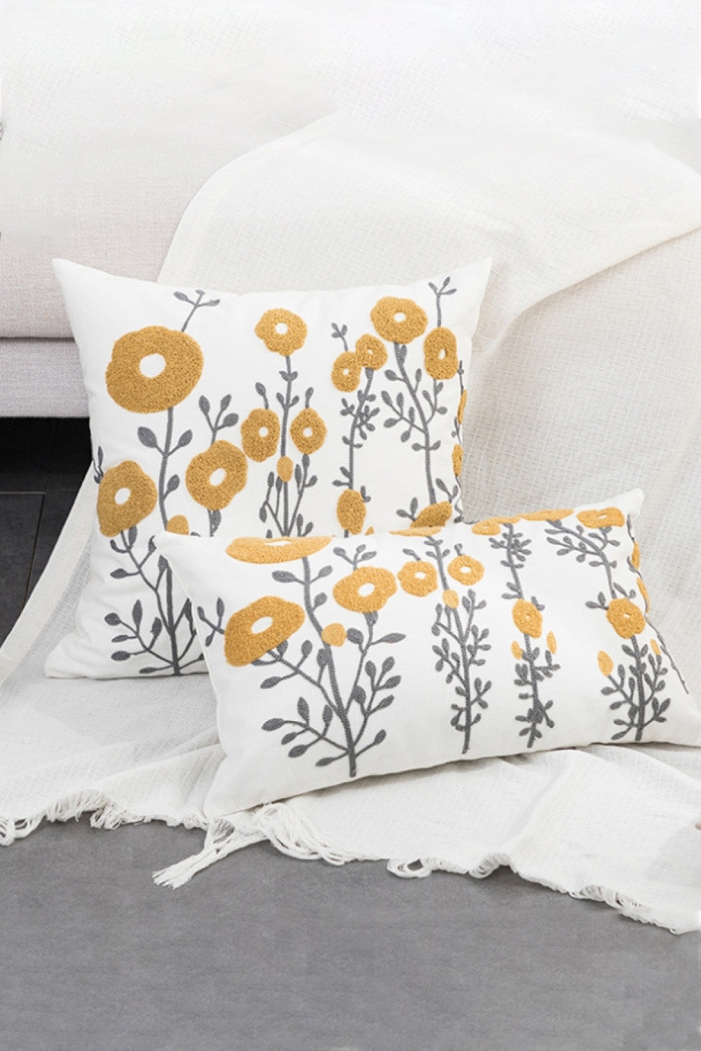 2-Pack Floral Punch-Needle Embroidery Decorative Throw Pillow Cases