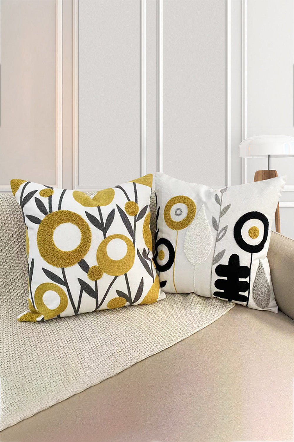 2-Pack Floral Punch-Needle Embroidery Decorative Throw Pillow Cases